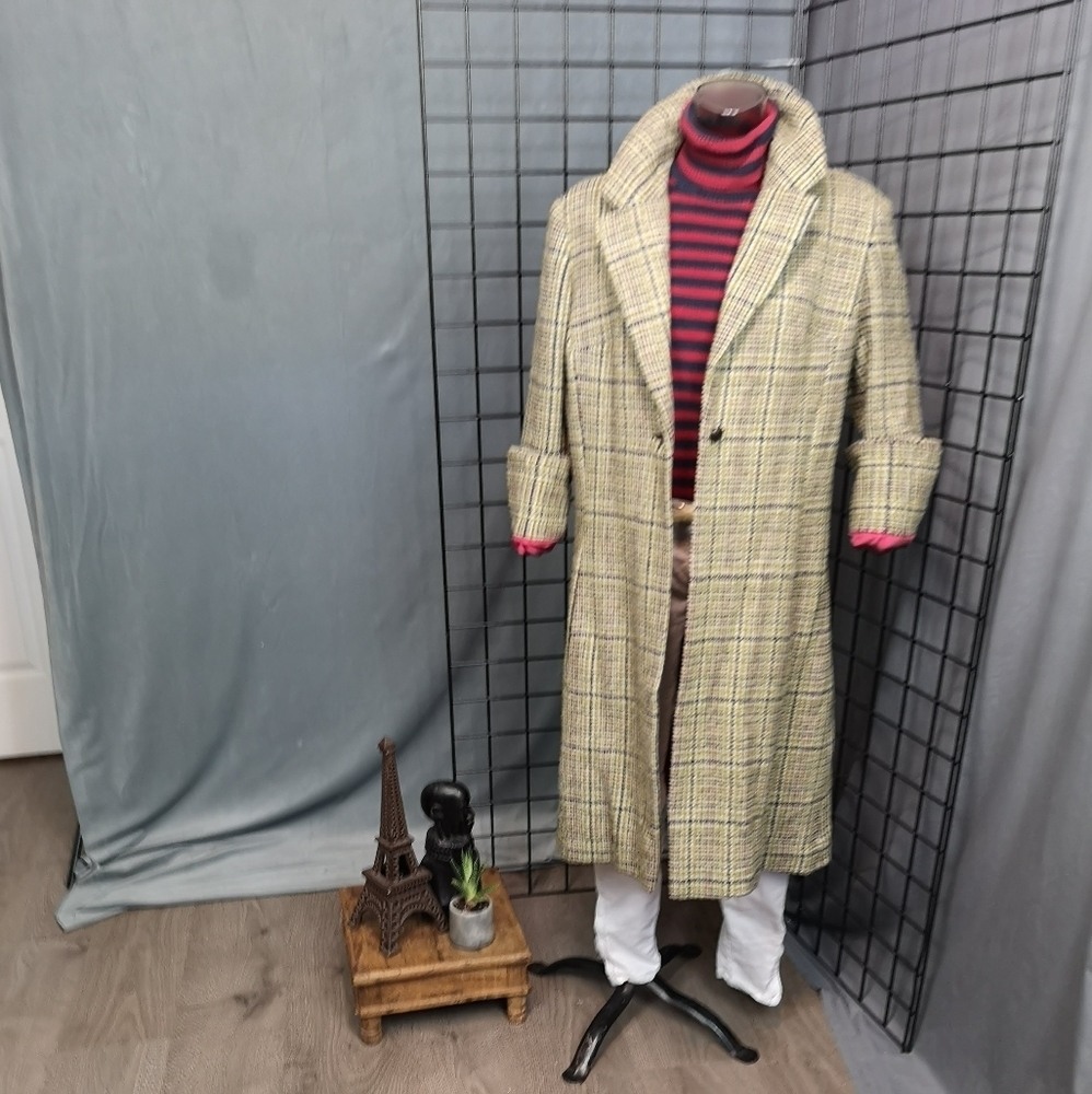 90s vintage vir-go' IVORY red green plaid princess seam boyfriend oversi…